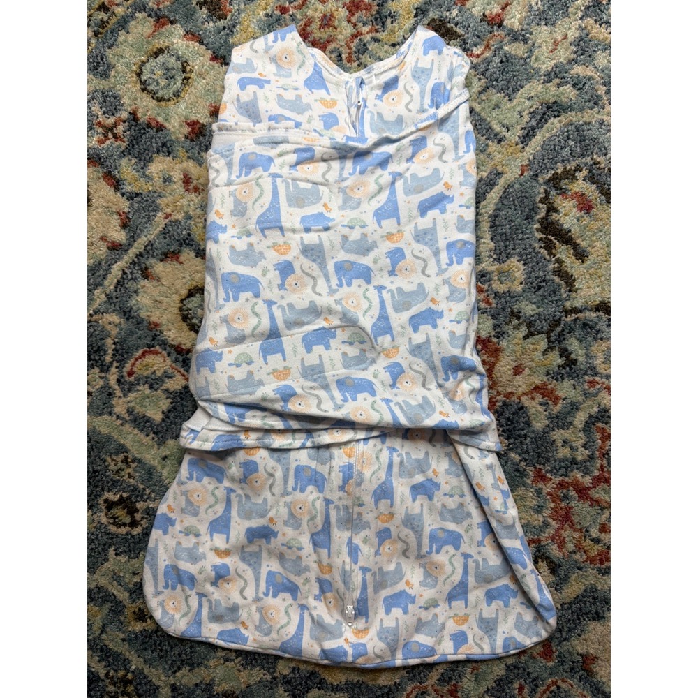 Halo SleepSack Swaddle Boys Newborn Blue White Animal Print Sleepy EUC